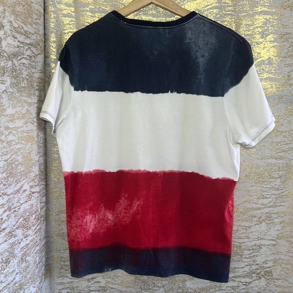 Tommy Hilfiger Blue/White And Red Short Sleeve Dip Dye T-Shirt Size M - Picture 6 of 13